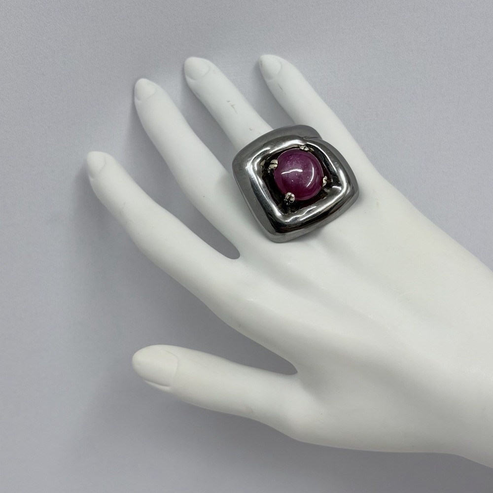 Anticoa Sterling Ruby Ring From Rome Darkened Sleek Silver 20 Grams Size 8 1/4
